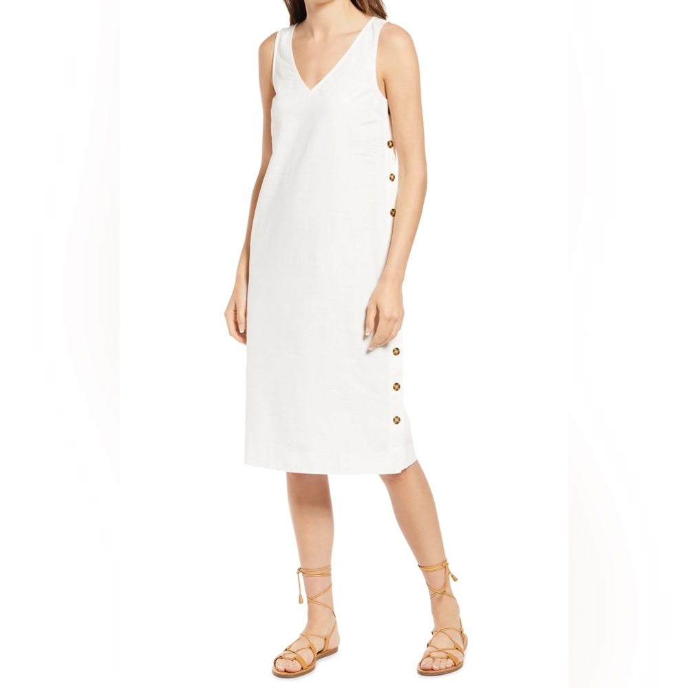 Madewell Linen & Cotton Side Button Midi Dress